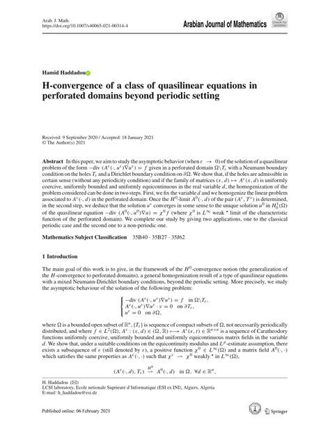 Pdf H Convergence Of A Class Of Quasilinear Equations In Perforated