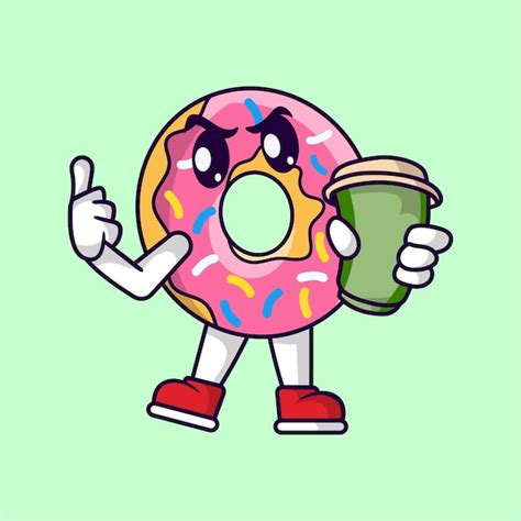 Premium Vector Cute Donut Mascot Holding Coffee