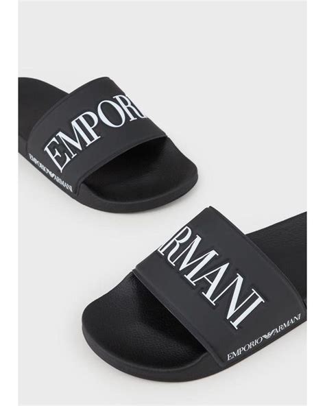 Emporio Armani Slides In Black For Men Lyst