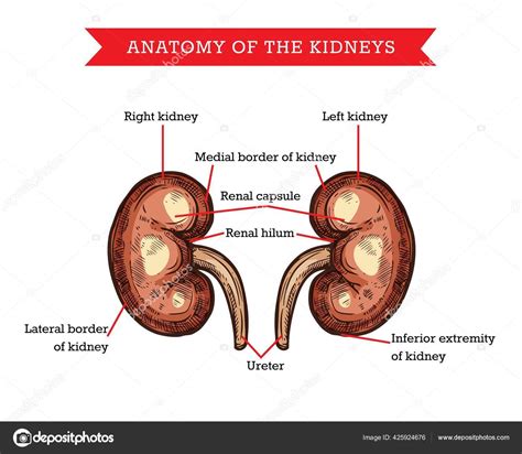 Anatomía Los Riñones Humanos Esquema Ayuda Medicina Bosquejo Vectorial