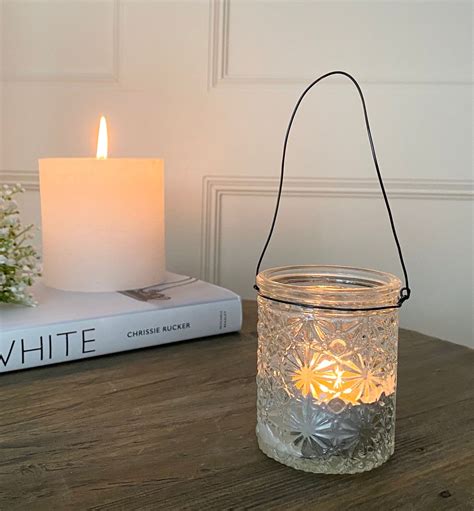 Cut Glass Tea Light Holder With Wire Handle