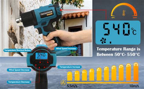 Battery Heat Gun Hot Air Gun With Digital LCD Screen Variable Temperature Control 5 Levels