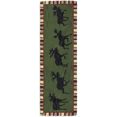 Wildlife Rugs Argyle Green Moose Hooked Wool Runner Black Forest Decor