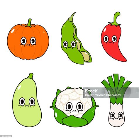 Ilustración De Divertido Conjunto De Personajes De Verduras Felices Icono De Ilustración De