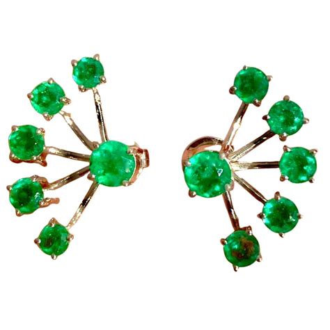 Fine 4.20 Ct Natural Colombian Emeralds Stud Earrings with Jackets 18k ...