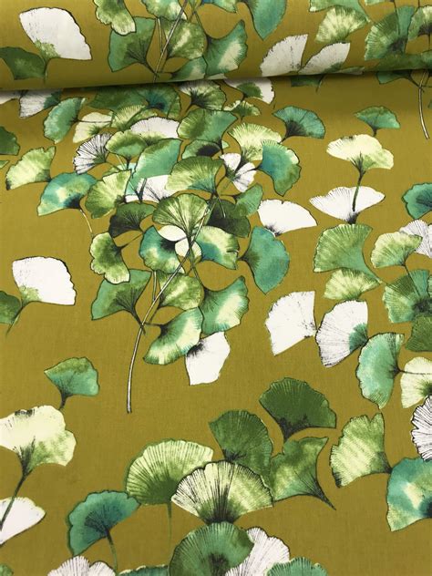 Tissu coton imprimé Ginkgo Vert clair Papin Tissus