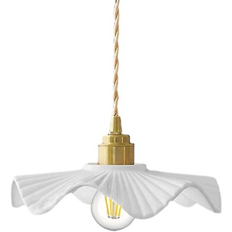 22Cm Suspension Avec Abat Jour En Céramique Ondulé Blanc Lampe