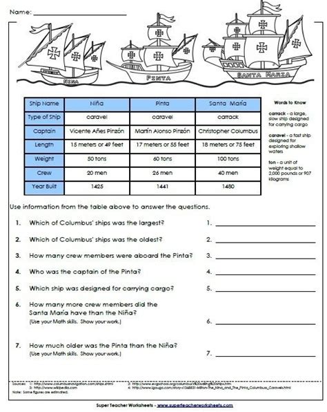 Columbus Day Free Worksheets