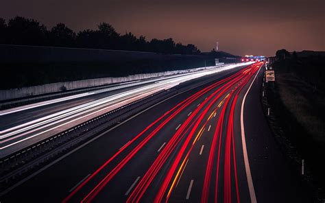 Way Evening Night Lights Of Car Lanterns Motion Blur Road Highway