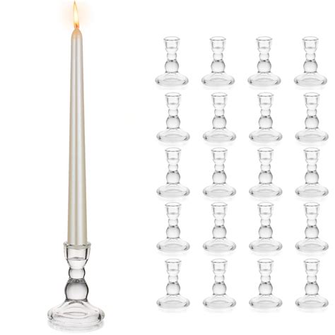 Glasseam Clear Glass Candlestick Holder Set of 20 Tapered Candle ...