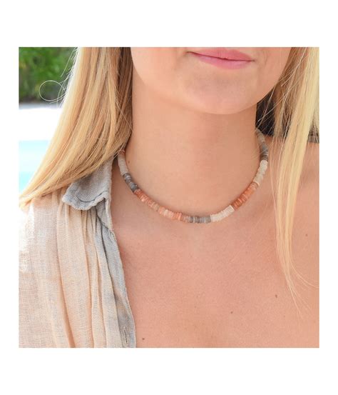 Collier Surfer Perles Heishi D Grad Blanc Orange Gris Nerea