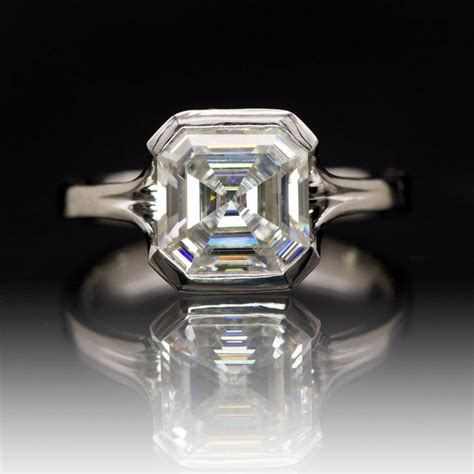 Asscher Cut Moissanite Fold Semi Bezel Set Solitaire Engagement Ring