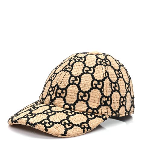 GUCCI Raffia GG Monogram Elaphe Embroidered Aisha Baseball Hat M Ivory