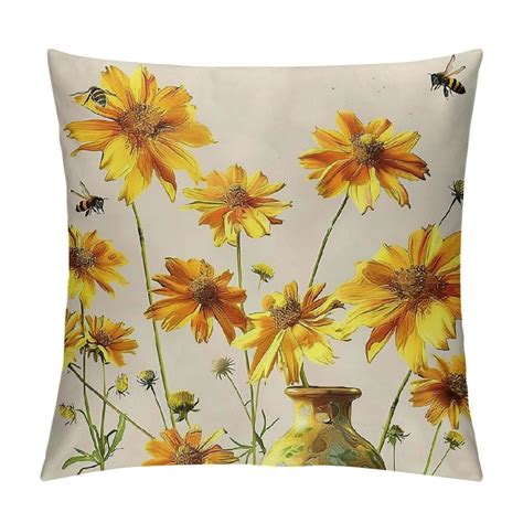 Creowell Spring Summer Throw Pillow Covers X Inches Yellow Flowers