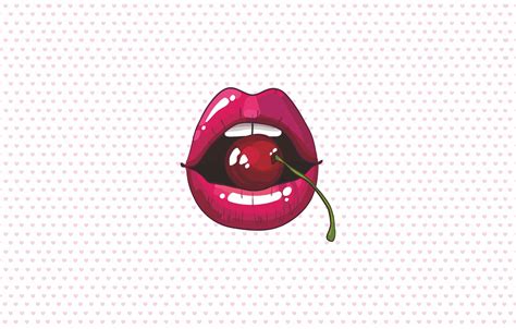 Wallpaper Cherry Figure Graphics Teeth Lips Hearts Red Lips