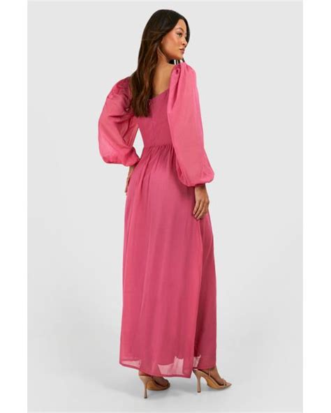 Boohoo Tall Chiffon Milkmaid Maxi Dress In Pink Lyst