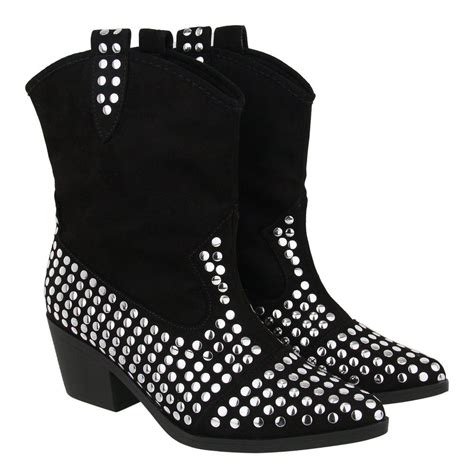 Bota Feminina Western Salto Baixo Spikes Camur A Preta