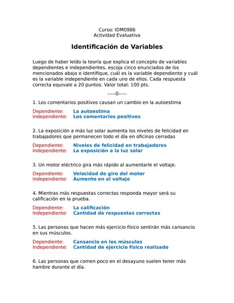 Ejercicio Identificaci N De Variables Resuelto Curso Idm