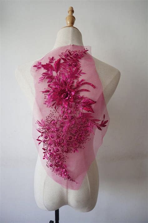 Hot Pink D Flowers Lace Applique Sequined D Embroidery Lace Etsy