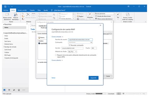 Configuración de servidor saliente para envío transaccional Outlook