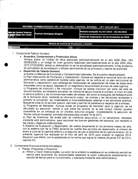 Informe Pormenorizado Del Estado Del Control Interno A 30