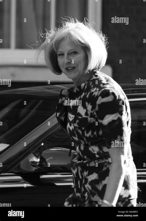 London Uk 2nd September 2014 Image Digitally Altered To Monochrome Theresa May Seen At