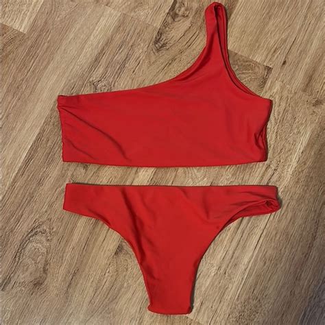 Zaful Swim Zaful Oneshoulder Red Bikini Set Poshmark