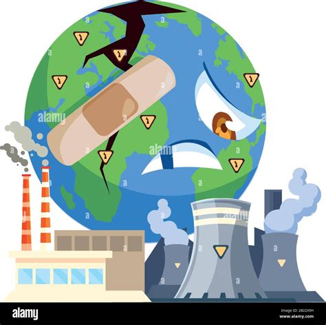 Planeta Tierra Enfermo Por Contaminación Sobre Fondo Blanco Vector Ilustración Diseño Imagen