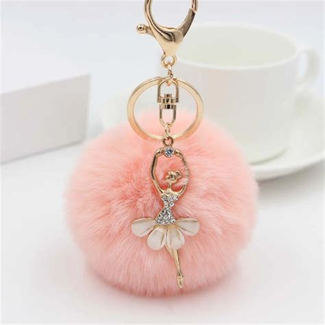 Porte Cl S En Strass Avec Grand Pompon Pour Femme Et Fille Breloque