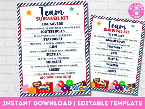 Team Survival Kit Printable Staff Appreciation Gift Tags Employee Bulk