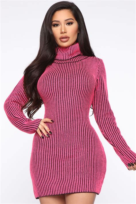 Cozy Comfort Sweater Midi Dress Hot Pink Combo Fashion Nova