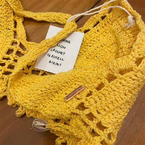 Crotchet Bikini Set In Yellow And Grey Women S Fashion Swimwear Bikinis Swimsuits On Carousell
