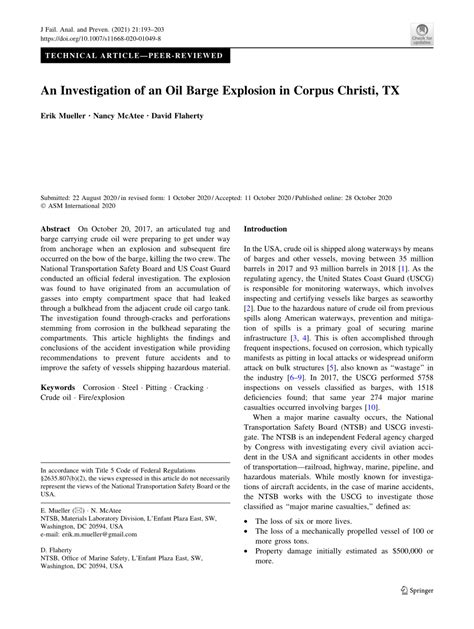 (PDF) An Investigation of an Oil Barge Explosion in Corpus Christi, TX