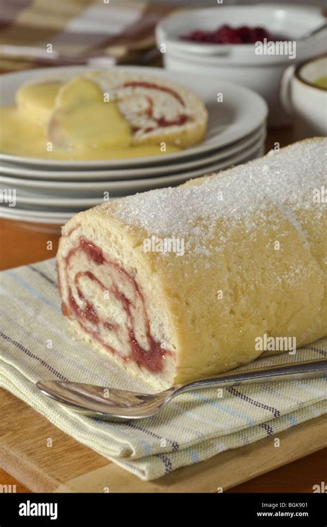 Jam roly poly pudding Stock Photo - Alamy