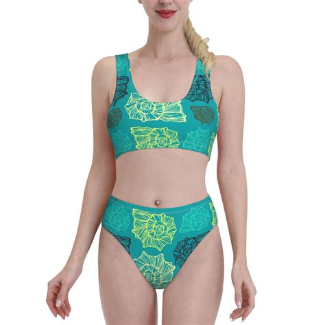 High Waisted Bikini Sets For Women Conch Green 2 Piece Sporty Bathing Suit Swim Suits For Women