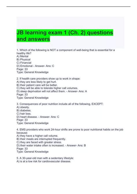 JB learning exam 1 (Ch. 2) questions and answers 2024 - EMT JB Learning