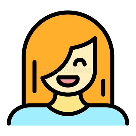 Vector De Contorno De Color De Icono Sonriente Femenino Ilustración del