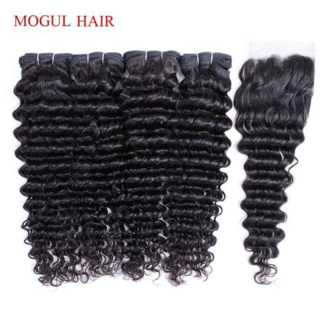 MOGUL HAIR Brazilian Deep Wave Bundles With Closure Natural Color 3 4