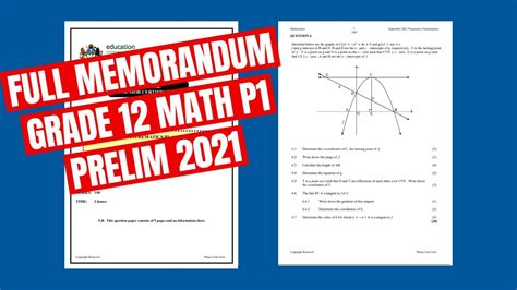 Full Memo Grade 12 Math P1 Prelim 2021 Youtube