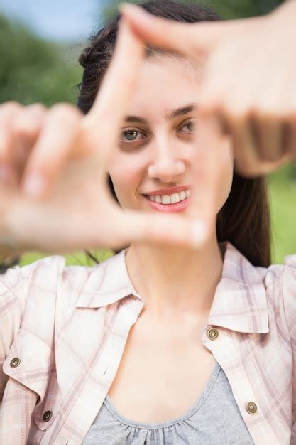 Premium Photo Pretty Brunette Smiling At Camera