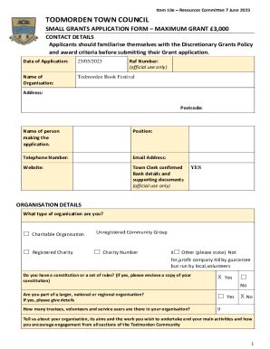 Fillable Online SMALL GRANTS APPLICATION FORM MAXIMUM GRANT 3 000 Fax