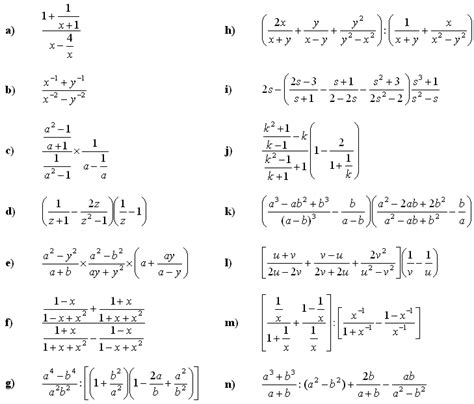 Math Exercises And Math Problems Algebraic Fractions