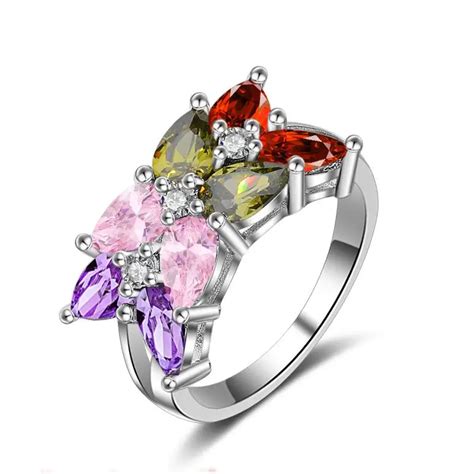 Silver Plated Luxury Pink Zirkon Crystal Ring AAA CZ Zircon Jewelry