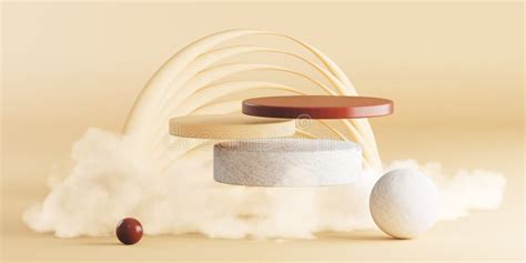 D Background Products Display Podium Scene With Geometric Platform And Smoke Nude Yellow
