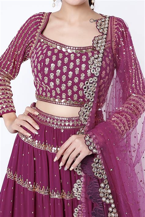 Wine Georgette Embroidered Lehenga Set Design By Vvani By Vani Vats At