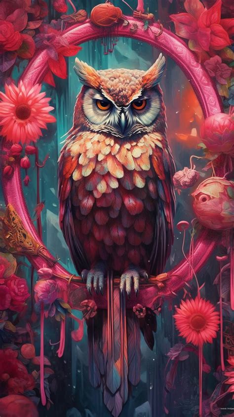 A Painting Of An Owl Sitting In A Circle Surrounded By Flowers в 2024 г Артбуки Рисунки