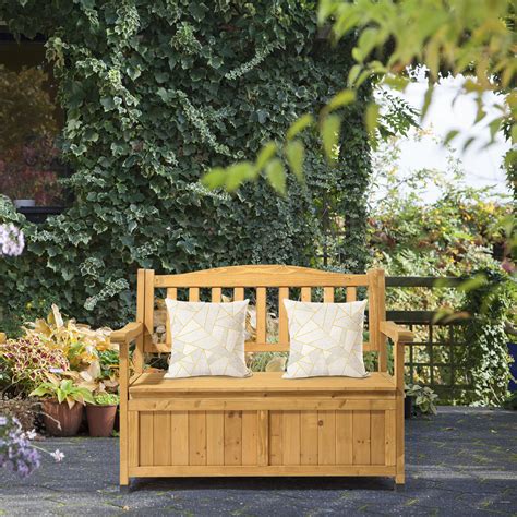 Winado Yellow Wood Outdoor Storage Bench | Wayfair