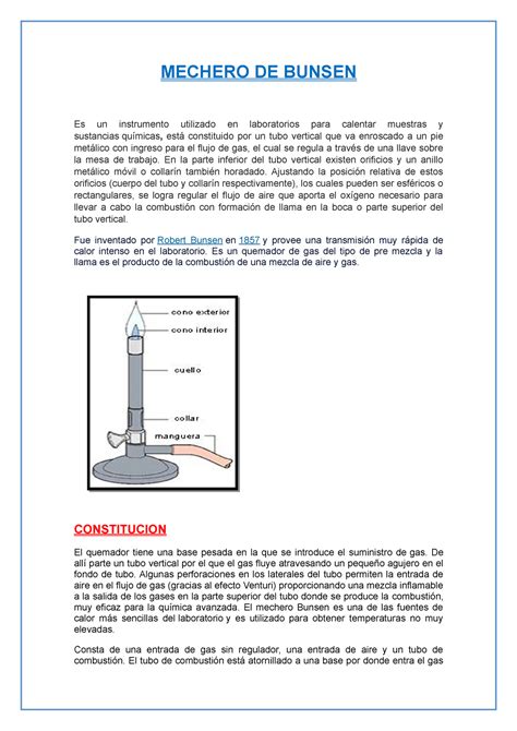 Mechero DE Bunsen Nota 7 5 MECHERO DE BUNSEN Es Un Instrumento