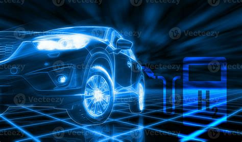 Electric Car Filling H2 At Hydrogen Fueling Station H2 Fuel Cell