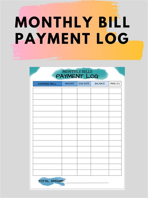 Monthly Bill Tracker Bill Tracker Download Payment Log | Etsy